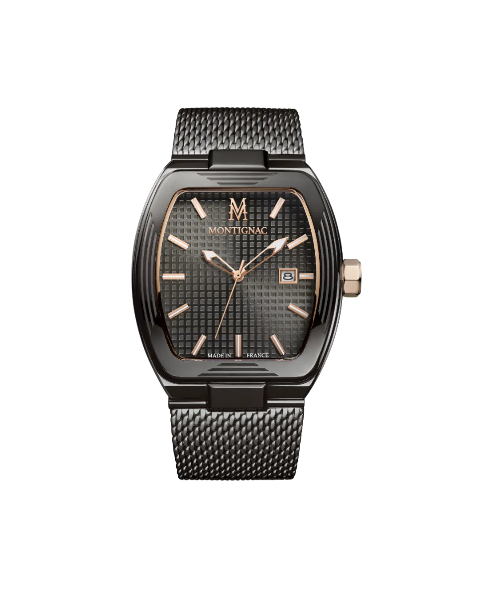 Black watch with rose gold accents on a white background
salam luxury