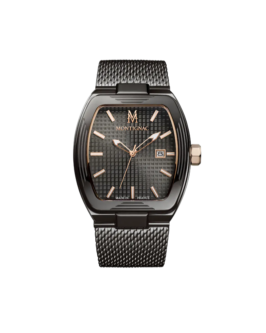 Black watch with rose gold accents on a white background
salam luxury