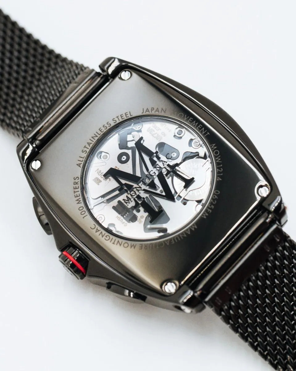 Black wristwatch with detailed face on a white background
Salam Luxury