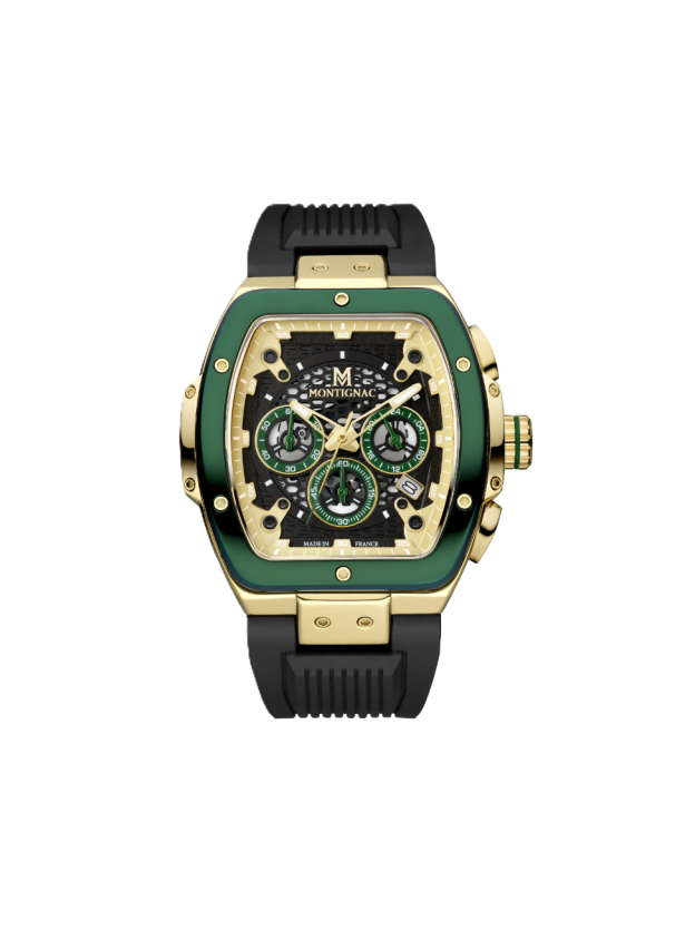 Green | Montblanc watch with green face and gold accents on a white background