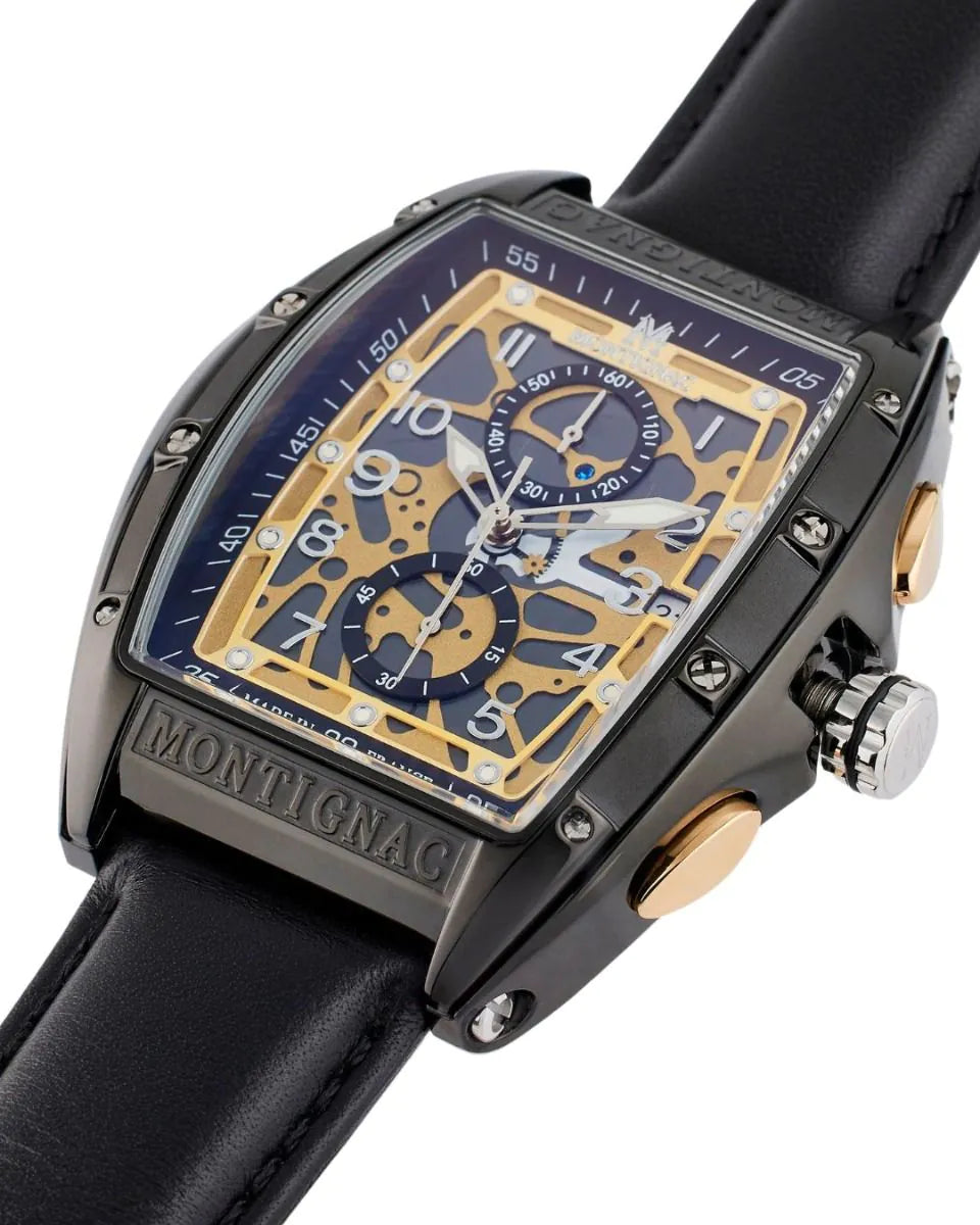 Montignac Leather Watch For Men's 45mm - Made In France