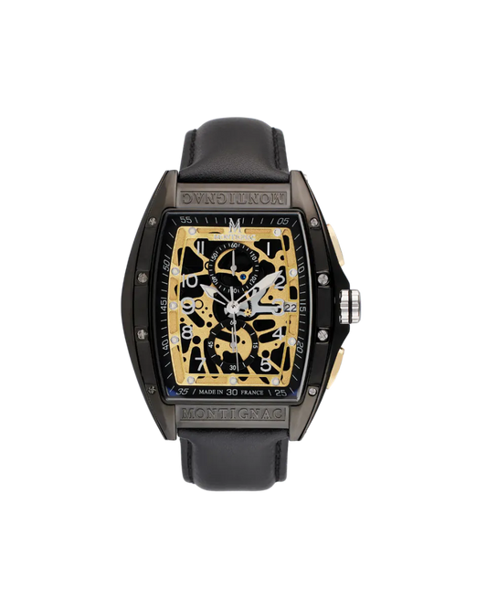 Montignac Leather Watch For Men's 45mm - Made In France