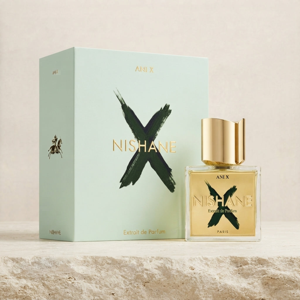 Nishane Ani X 100ml luxury niche fragrance box and mint-accented packaging at Salam Luxury