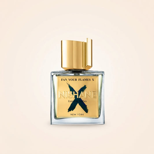 Nishane Fan Your Flames X Extrait de Parfum 100ml bottle with gold cap and black X logo on Salam Luxury