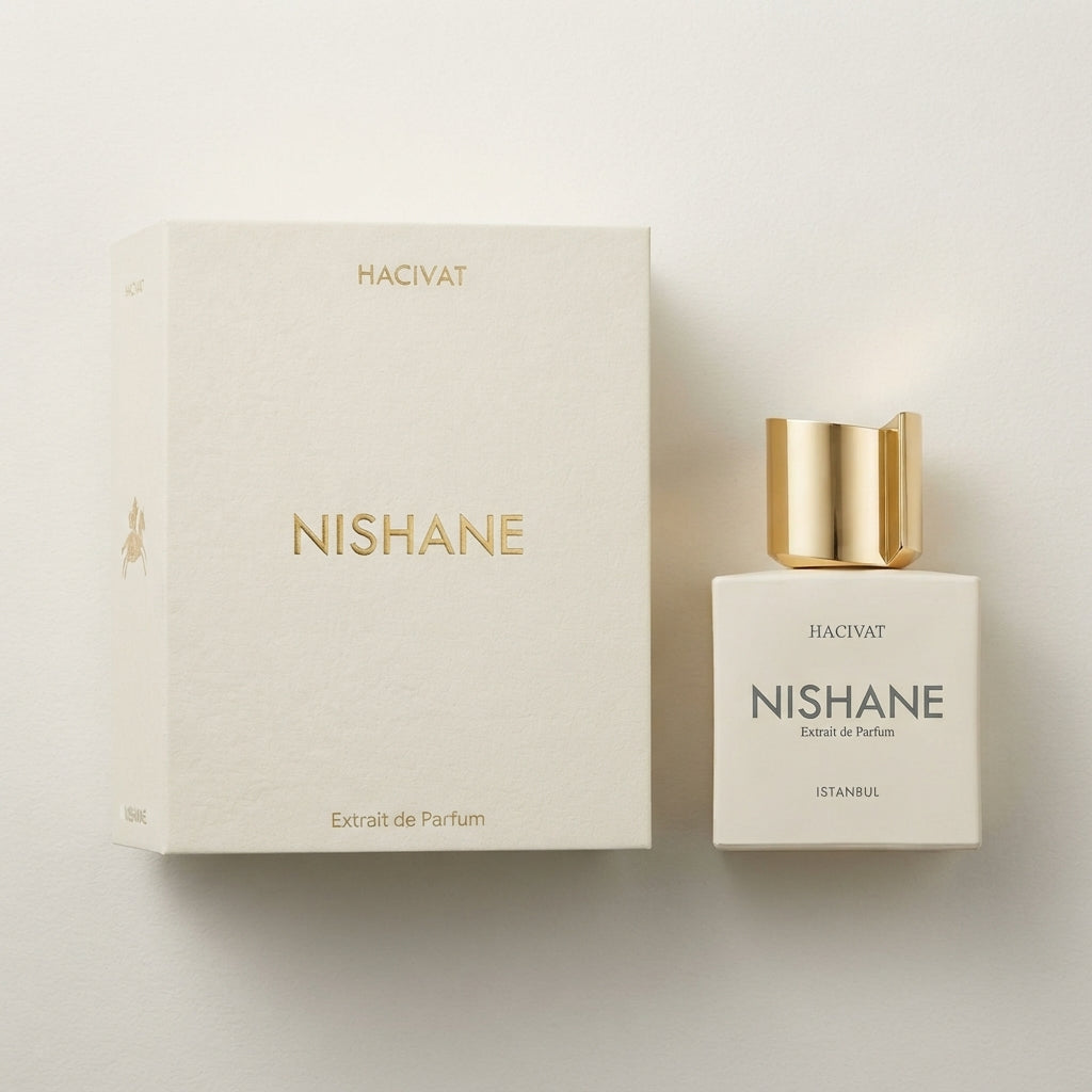 Nishane Hacivat 100ml luxury niche fragrance box and bottle packaging at Salam Luxury