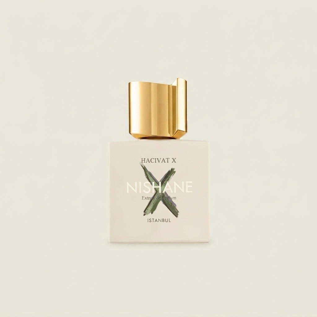 Nishane Hacivat X Extrait de Parfum 100ml bottle with green X logo on Salam Luxury