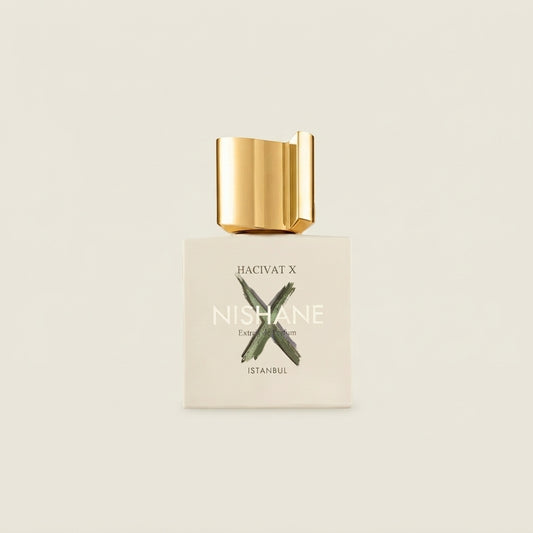 Nishane Hacivat X Extrait de Parfum 100ml bottle with green X logo on Salam Luxury