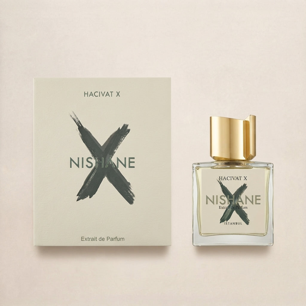 Nishane Hacivat X 100ml luxury niche fragrance box and bottle packaging at Salam Luxury