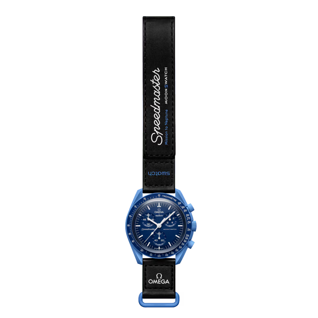Omega x Swatch Mission to Neptune Black Velcro Strap View - Salam Luxury