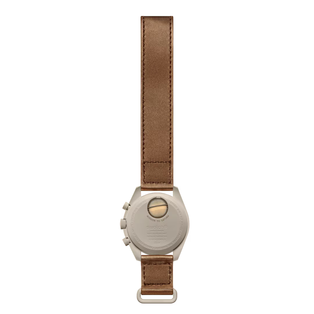 Back case view of Omega x Swatch MoonSwatch Mission to Saturn SO33T100 Salam Luxury