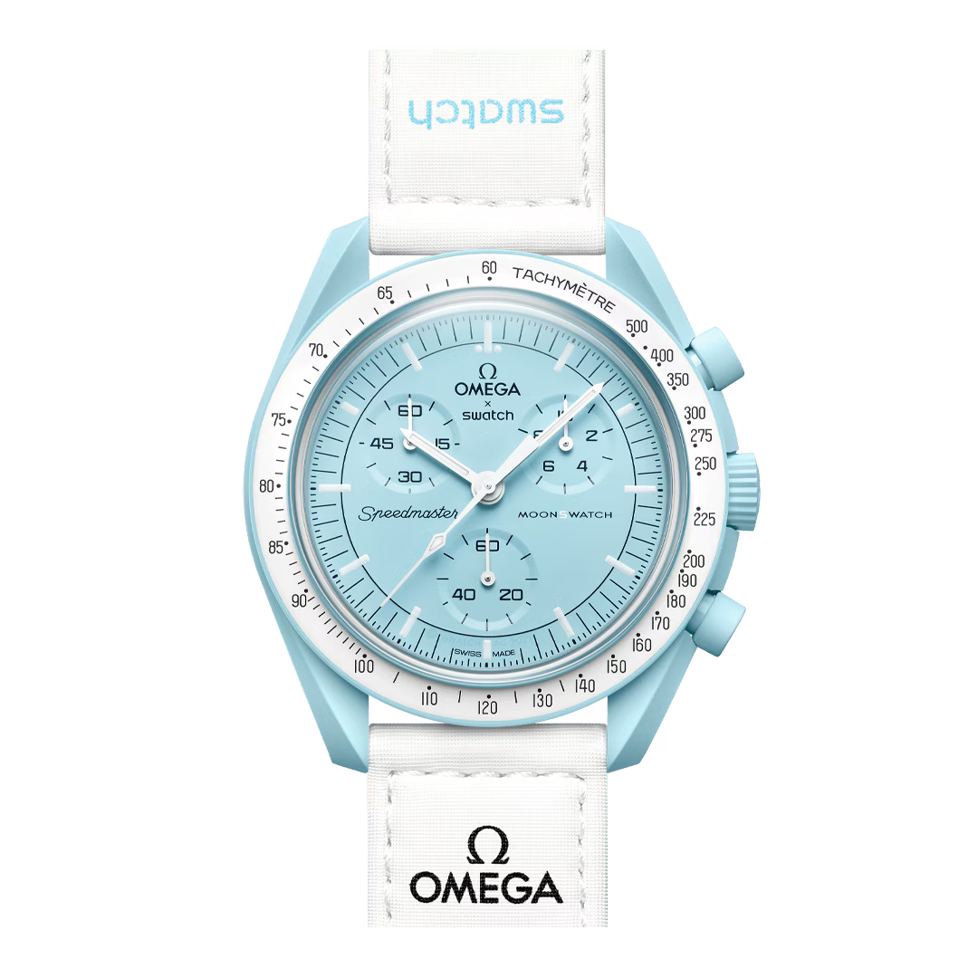 Omega x Swatch MoonSwatch Mission to Uranus SO33L100 front view with white VELCRO strap – Salam Luxury
