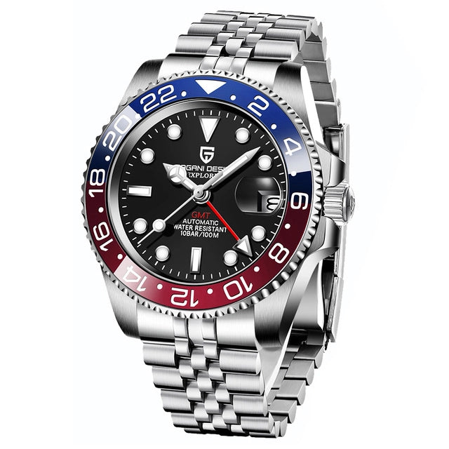 Watch with a black, blue, and red dial on a white background
Salam Luxury