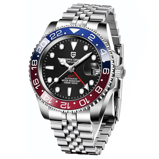 Watch with a black, blue, and red dial on a white background
Salam Luxury