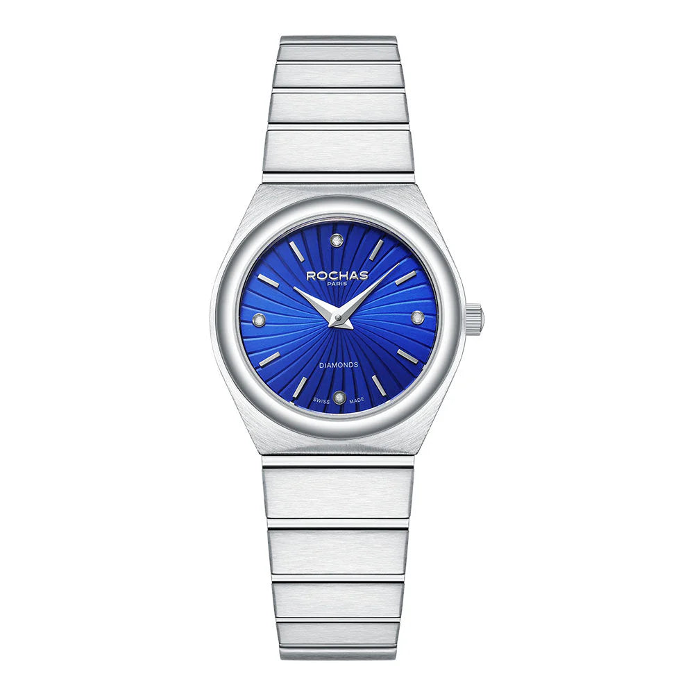 Silver watch with blue dial on a white backgroun
Salam Luxury