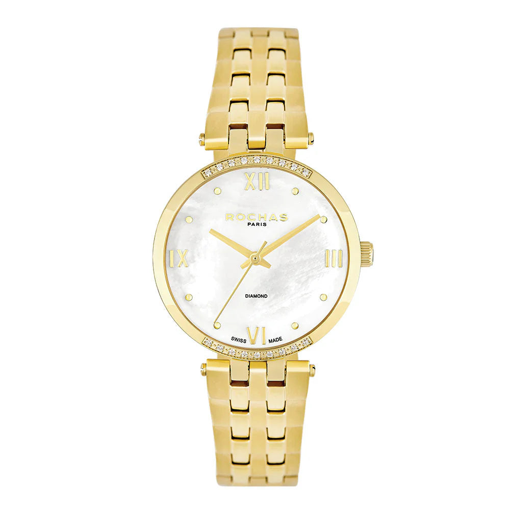 Rochas Gold and white dial diamond Watch for ladies on Salam Luxury UAE