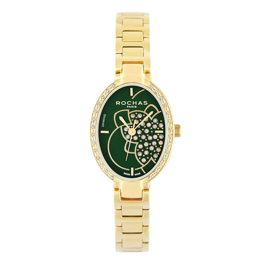 Green & Gold| Rochas Paris Diamond Watch on Salam Luxury UAE

