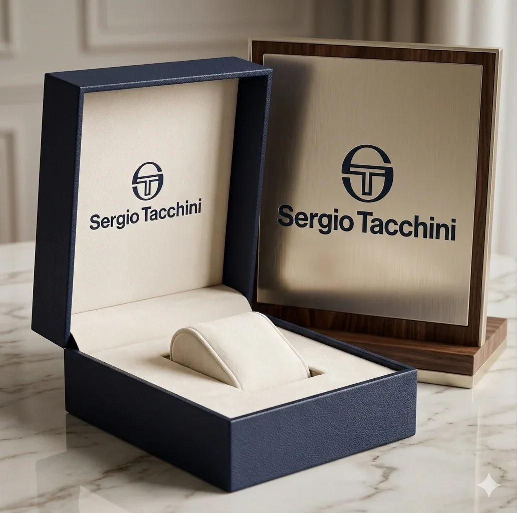 yellow | Sergio Tacchini watch in an open box on a marble surface
Salam Luxury