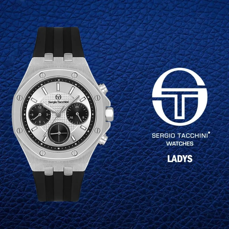 Sergio Tacchini watch with black strap on a blue textured background
Salam Luxury