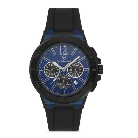 Black and blue watch with a detailed face on a white background
Salam luxury