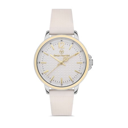 Watch with white strap and gold accents on a white background
Salam luxury