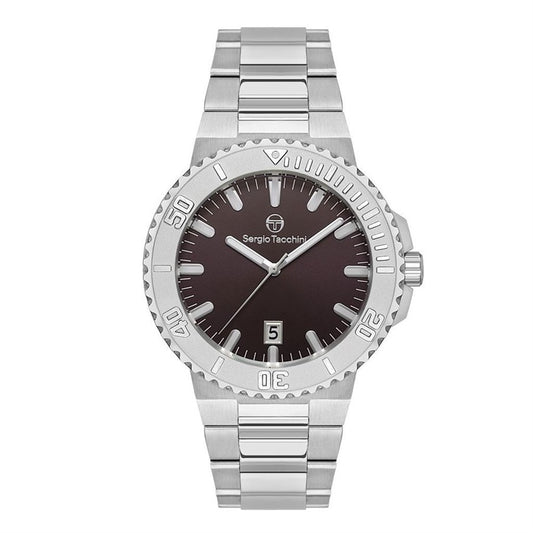 Silver watch with a dark brown dial on a white background
Salam luxury 
