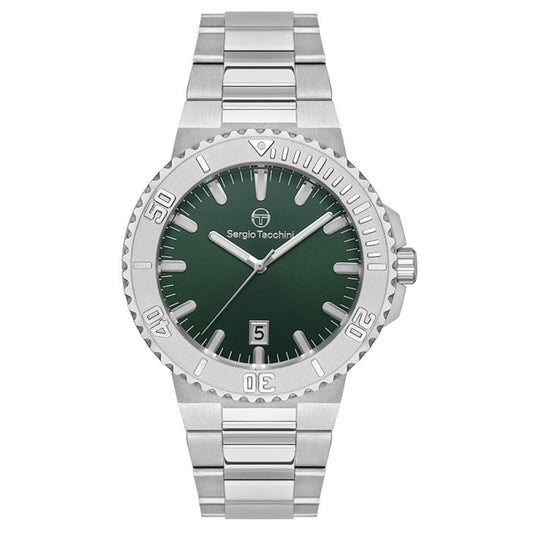 Silver watch with green dial on a white background
Salam luxury 