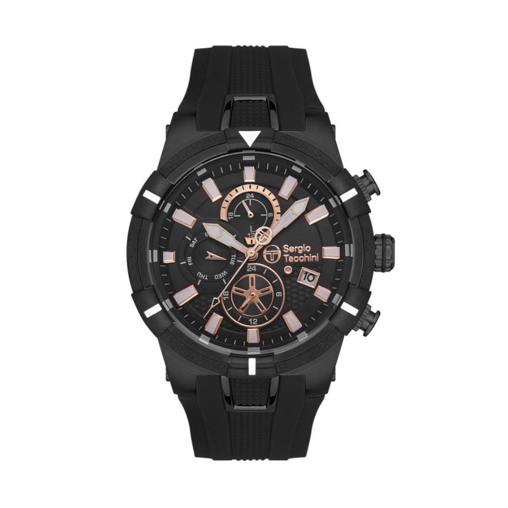Black watch with detailed face on a white background
Salam luxury