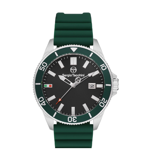 Green wristwatch with black dial and silver accents on a white background
Salam Luxury