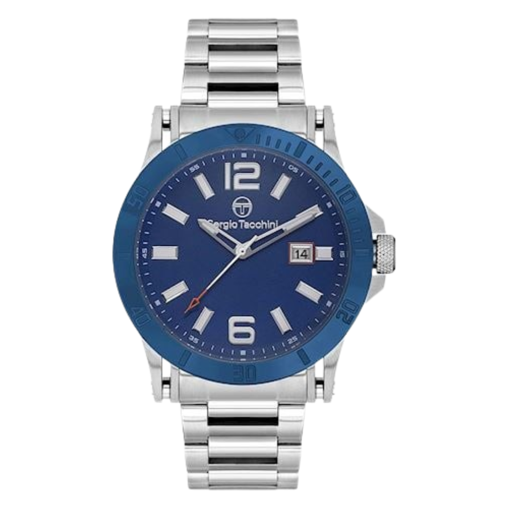Watch with blue dial and silver metal strap on a white background
Salam Luxury