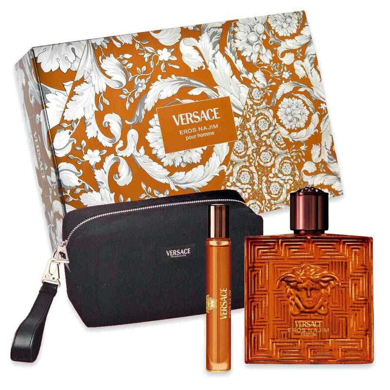 Versace Eros Najim Parfum Gift Set for Men with 100ml Perfume, Travel Spray, and Black Pouch Salam Luxury
