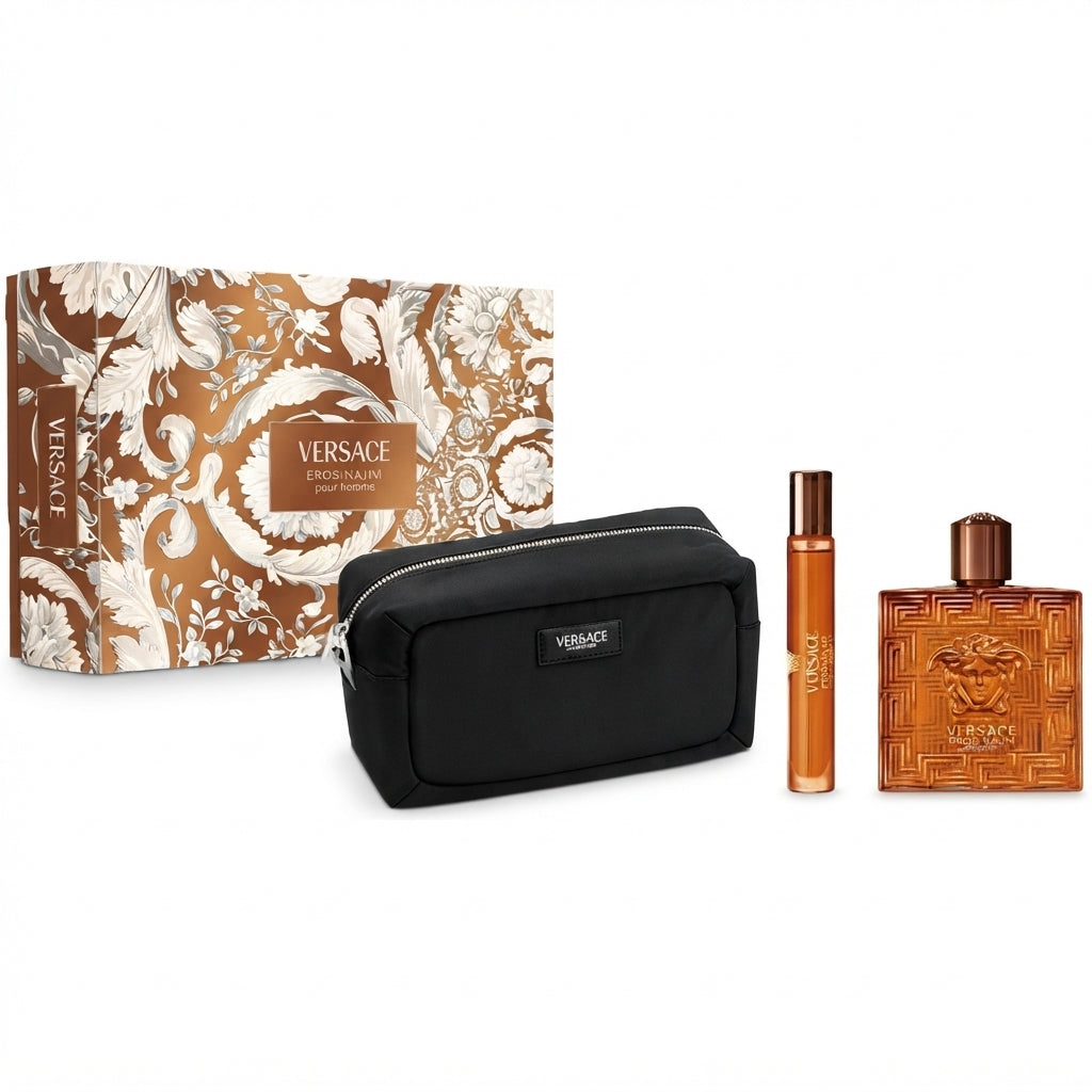 Alt Text: Versace Eros Najim Fragrance Gift Set components displayed together available on Salam Luxury