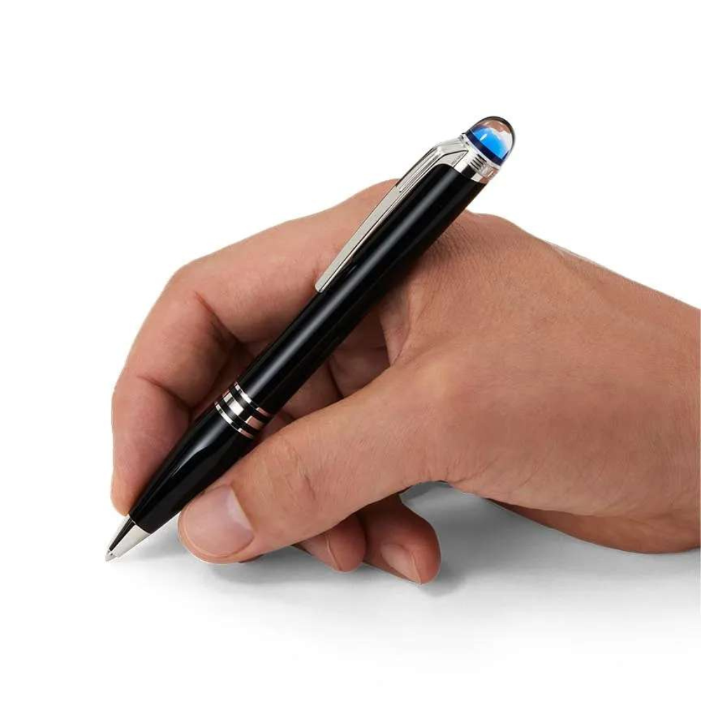 Black | Close-up shot of writing with the black Montblanc StarWalker precious resin luxury pen from Salam Luxury.